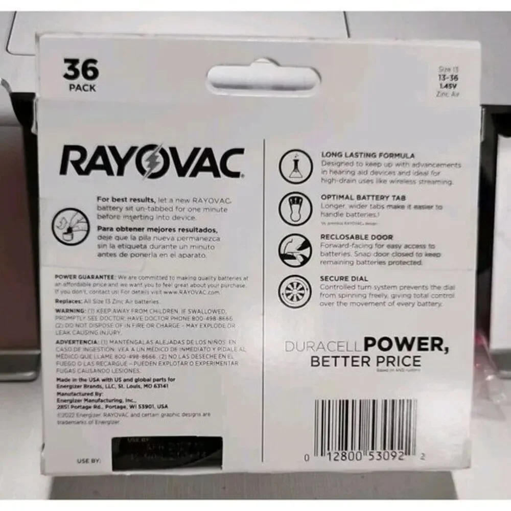 Rayovac Hearing Aid Batteries Size 13 (36 PACK) B5‎